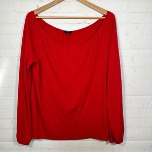 Talbots Off Shoulder Blouse Womens Size XS Red Scoop Neck Long Sleeve Shirt